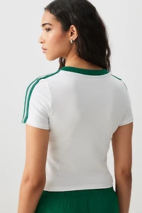 T-shirt court graphique à col V contrastant