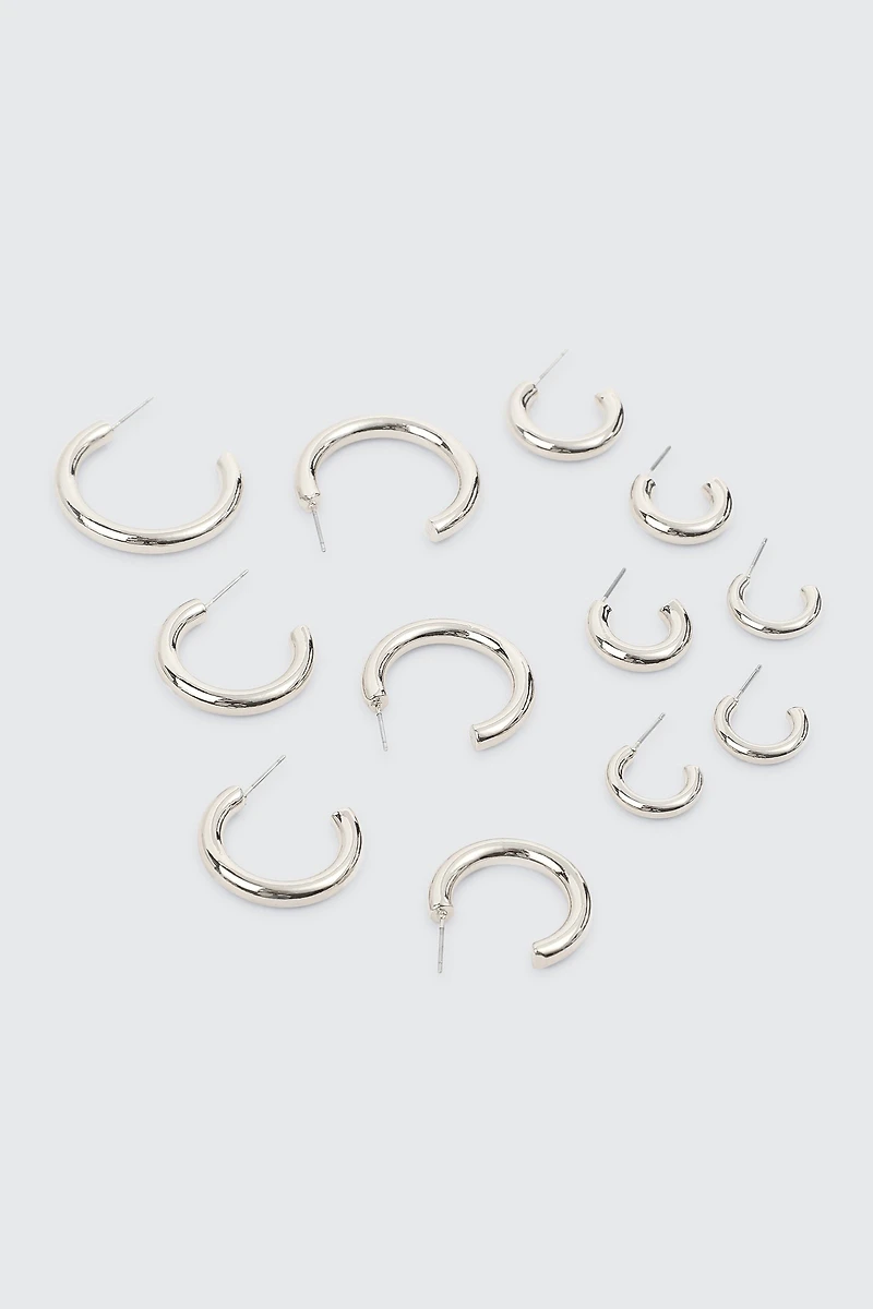 Ardene 6-Pack Hoop Earrings in Silver | Stainless Steel