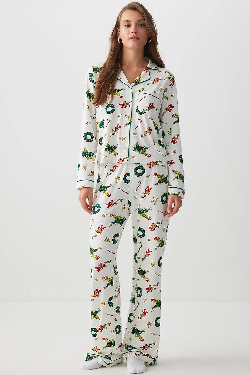 Ardene The Grinch Super Soft PJ Set in White | Size | Polyester/Elastane