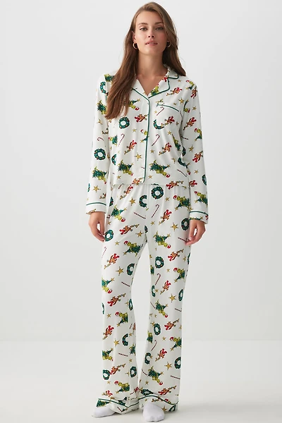 Ardene The Grinch Super Soft PJ Set in White | Size | Polyester/Elastane