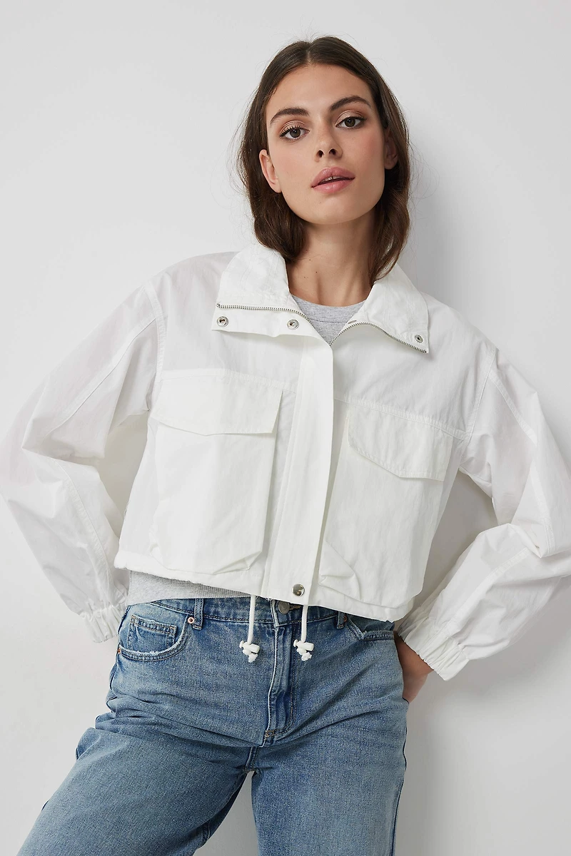 Ardene Lightweight Jacket with Cargo Pockets in White | Size Medium | Nylon/Cotton
