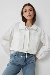 Ardene Lightweight Jacket with Cargo Pockets in White | Size Medium | Nylon/Cotton