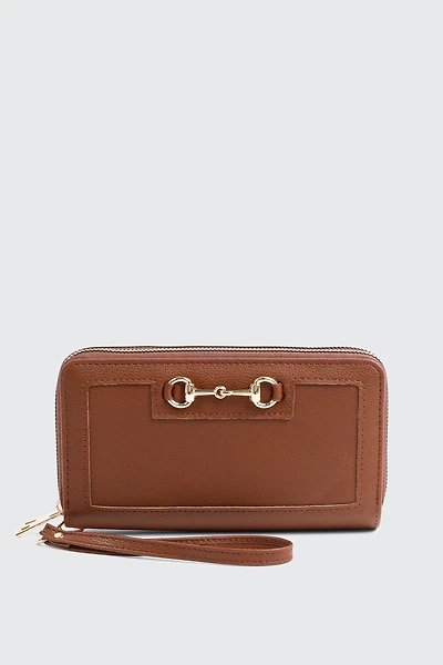 Ardene Rectangular Wallet with Horsbit Detail in Cognac | Faux Leather/Polyester