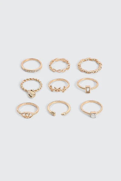 Ardene 9-Pack Assorted Gold Rings | Size