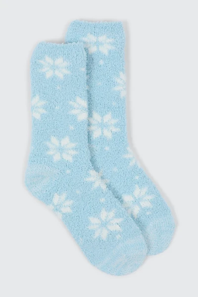Ardene Snowflake Cozy Socks in Light Blue | Polyester/Nylon/Spandex