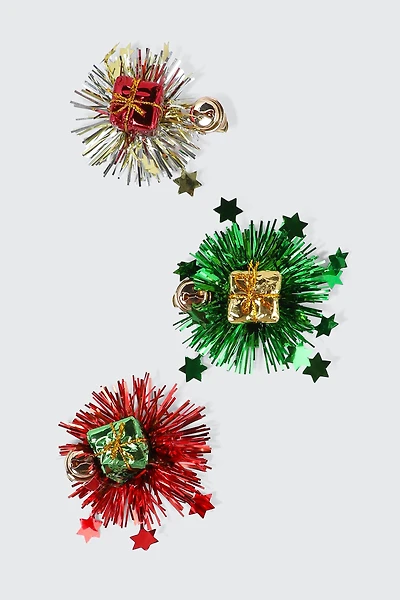 Ardene 3-Pack Tinsel Bell Hair Clips in Red