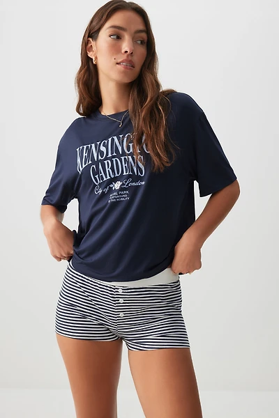 Ardene Printed PJ Boxers in Dark Blue | Size | Cotton/Elastane | Eco-Conscious