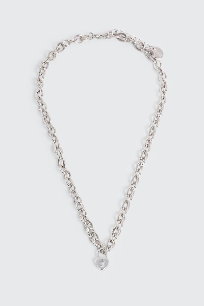 Ardene Heart Lock Chunky Chain Necklace in Silver