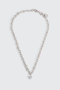 Ardene Heart Lock Chunky Chain Necklace in Silver