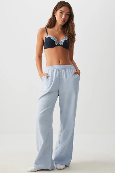 Ardene Printed Flannel PJ Pants in Light Blue | Size Small | 100% Cotton