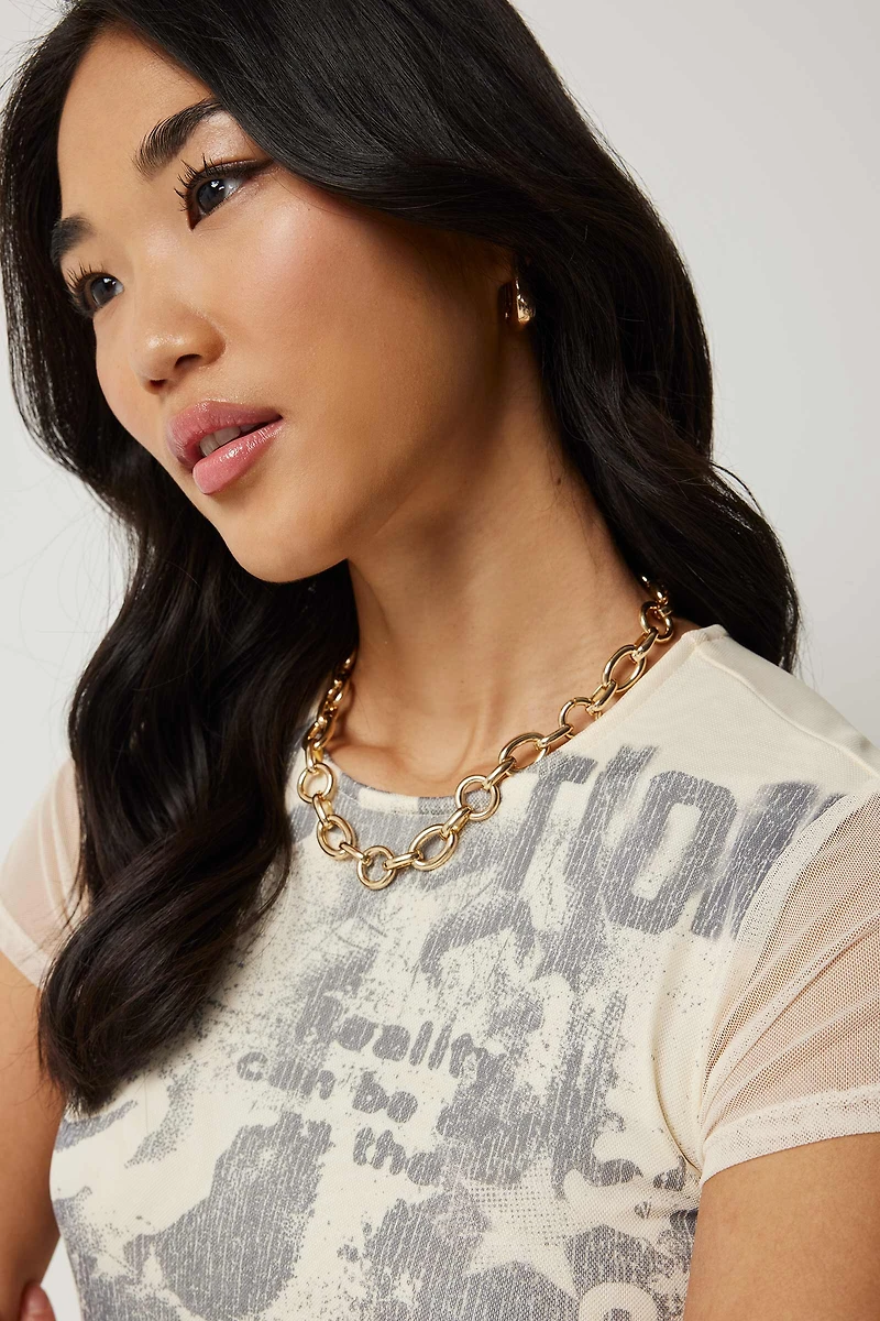 T-shirt en maille filet à fronces latérales