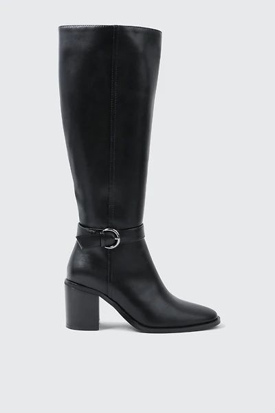 Ardene Knee High Boots with Buckle Strap in Black | Size | Faux Leather