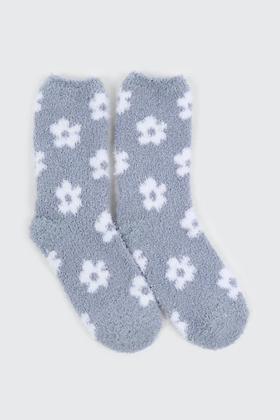 Ardene Floral Cozy Socks in Light Blue | Polyester/Spandex