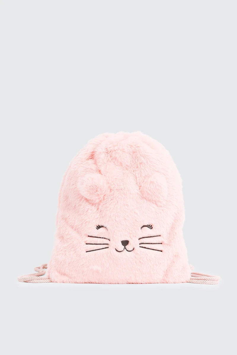 Ardene Kids Animal Drawstring Bag in Light Pink