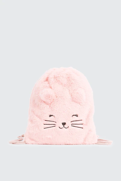 Ardene Kids Animal Drawstring Bag in Light Pink