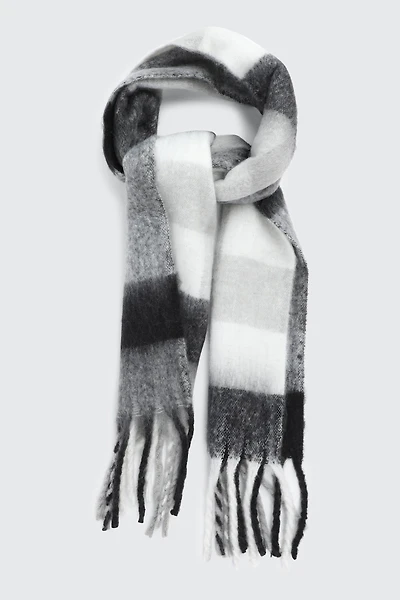 Ardene Plaid Fuzzy Scarf in Black | Polyester