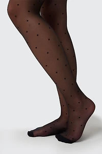 Ardene Sheer Polka Dot Tights in Black | Size Small | Nylon/Spandex