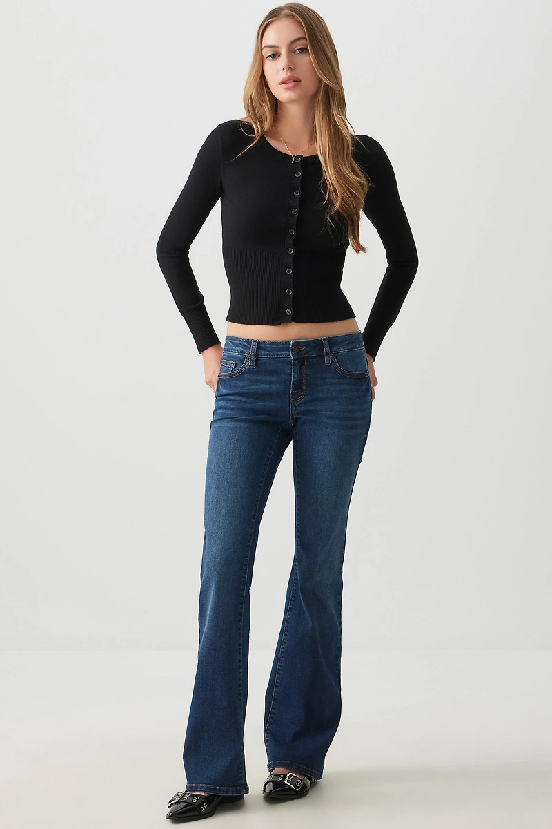 Ardene Low Rise Flare Jeans in Dark Blue | Size | Polyester/Rayon/Spandex