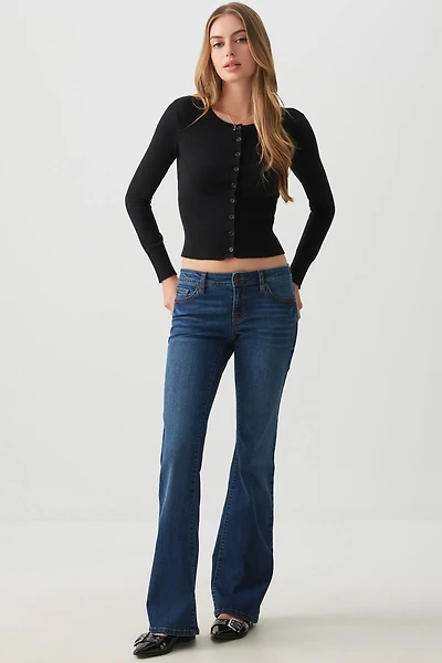 Ardene Low Rise Flare Jeans in Dark Blue | Size | Polyester/Rayon/Spandex