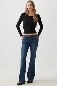 Ardene Low Rise Flare Jeans in Dark Blue | Size | Polyester/Rayon/Spandex
