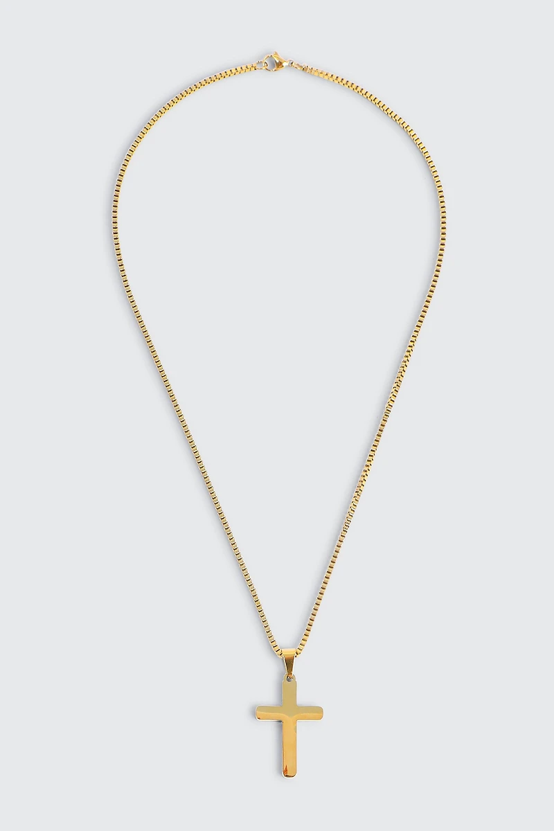 Ardene Man Stainless Steel Cross Pendant Chain Necklace For Men in Gold