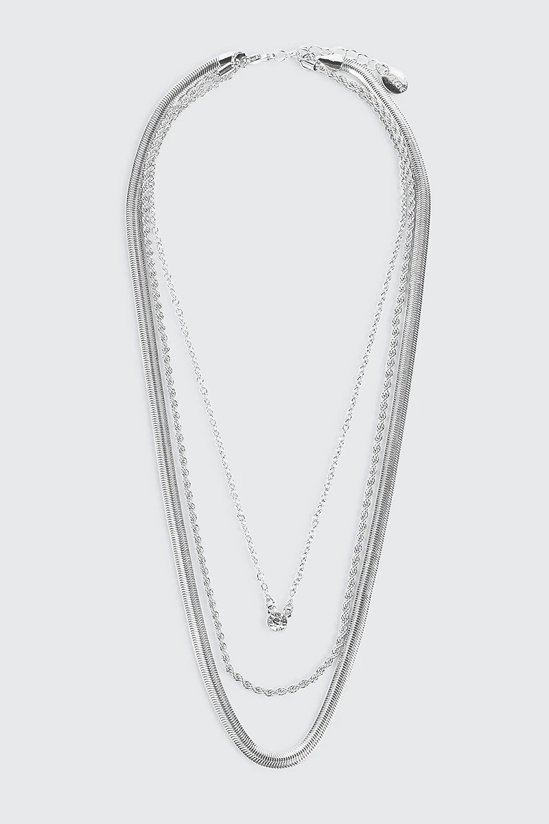 Ardene 3-Row Assorted Chain Necklace in Silver
