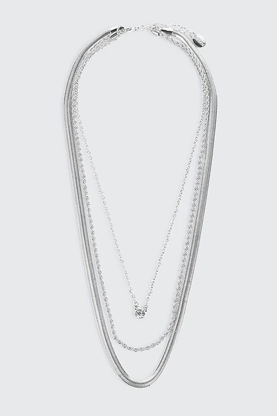 Ardene 3-Row Assorted Chain Necklace in Silver