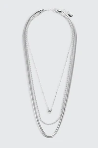 Ardene 3-Row Assorted Chain Necklace in Silver