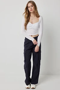 Haut court à manches longues en pointelle