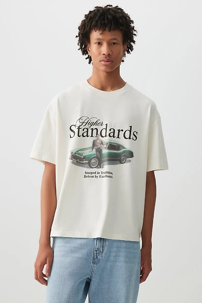 Ardene Man Graphic Boxy T-Shirt For Men in Off-White | Size | 100% Cotton