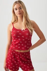 Ardene Printed Pointelle PJ Set in Red | Size | Cotton | Eco-Conscious