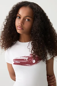 Ardene Kids Printed Crew Neck T-Shirt in Burgundy | Size | Polyester/Elastane