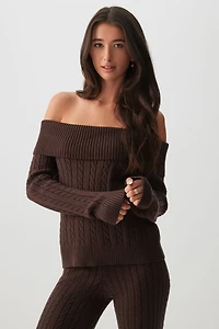 Ardene Cable Knit Off Shoulder Sweater in | Size | Polyester/Nylon/Viscose