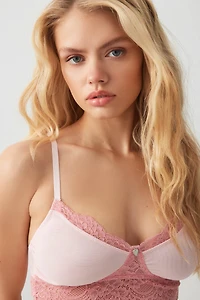 Ardene Mesh & Lace Bralette in Light Pink | Size | Nylon/Spandex