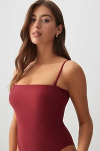Ardene One Piece Swimsuit with Removable Straps in Burgundy | Size | Polyester/Nylon/Elastane | Microfiber