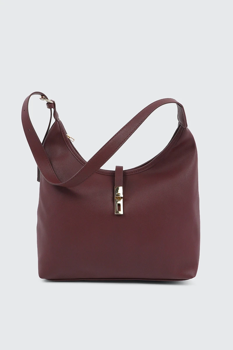 Ardene Large Faux Leather Tote Bag in Burgundy | Faux Leather/Polyester