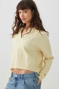 Ardene Short Johnny Collar Sweater in Light Yellow | Size | Polyester/Nylon