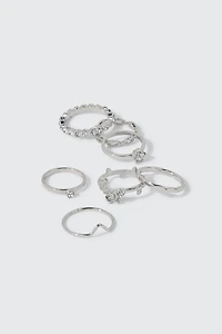 Lot de 7 bagues cristaux et rose