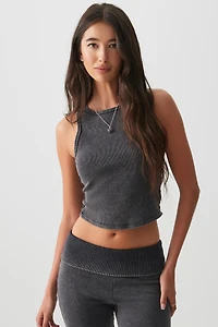 Ardene Acid Wash Crop Tank Top in Dark Grey | Size Small | Cotton/Elastane