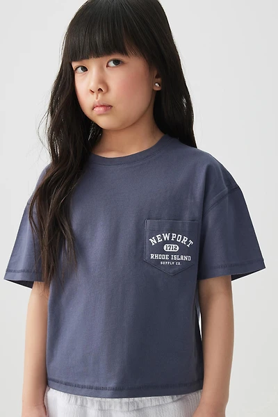 Ardene Kids Boxy Graphic T-Shirt in Dark Blue | Size Small | 100% Cotton