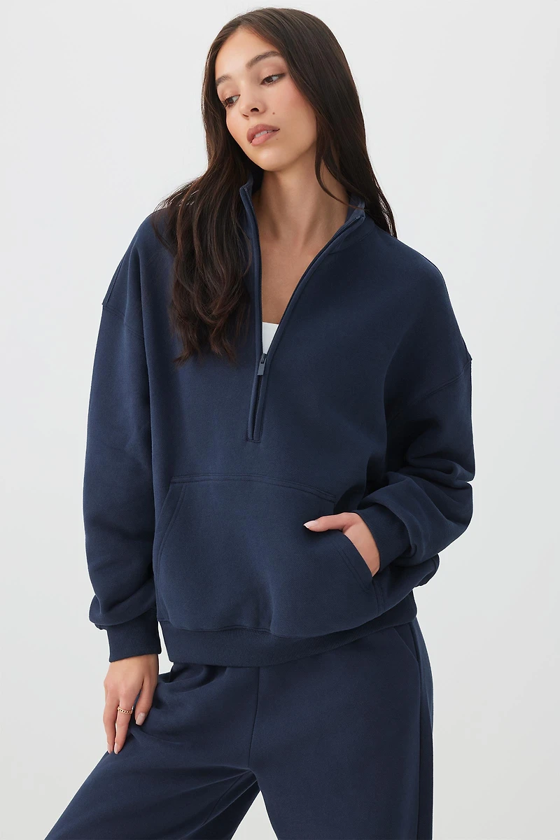 Ardene MADESOFT? Fleece Oversized Half Zip Sweatshirt in Midnight Sky | Size | Polyester/Cotton | Eco-Conscious