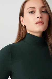 Ardene Rib Turtleneck Sweater in Dark Green | Size | Cotton/Elastane