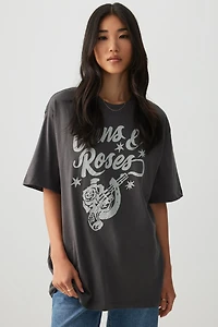 Ardene Oversized Guns N Roses T-Shirt in Black | Size | 100% Cotton