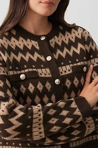 Cardigan court en jacquard à boutons dorés