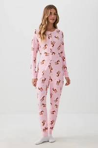 Ardene HUSHKNIT Onesie PJs in Light Pink | Size | Polyester/Elastane | Eco-Conscious