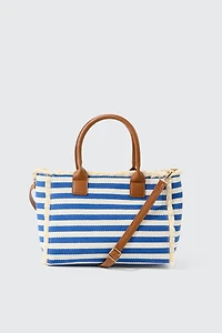 Ardene Striped Tote Bag in Blue | 100% Recycled Polyester/Cotton | Eco-Conscious
