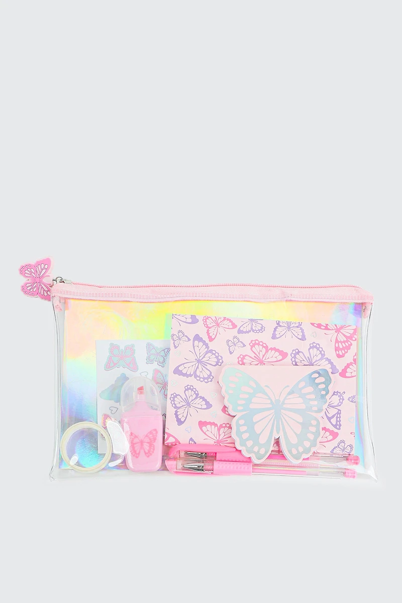 Ardene Kids Butterfly Stationery Set in Light Pink