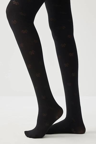 Ardene Bow Pattern Tights in Black | Size Small | Nylon/Spandex