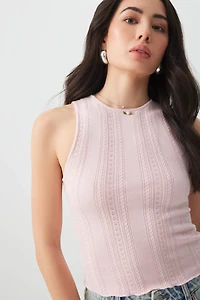 Camisole en pointelle à détail de bouton rose