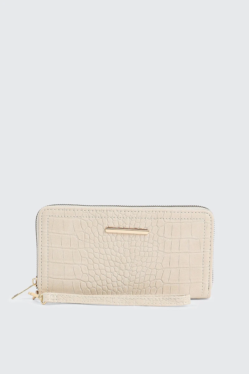Ardene Croc Embossed Accordion Wallet in Beige | 100% Recycled Polyester/Faux Leather | Eco-Conscious